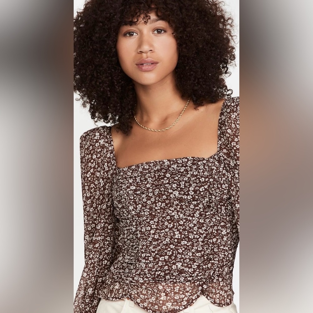 Astr Brown and Tan Fitted Smocked Blouse